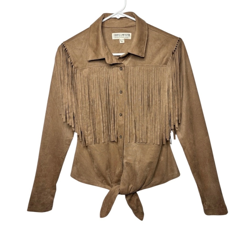 Idyllwind Miranda Lambert Faux Suede Fringe Western Shirt XS Brown Festival
